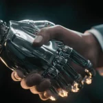 Uścisk dłoni człowieka i robota, AI w QA: co działa, a co jeszcze nie działa